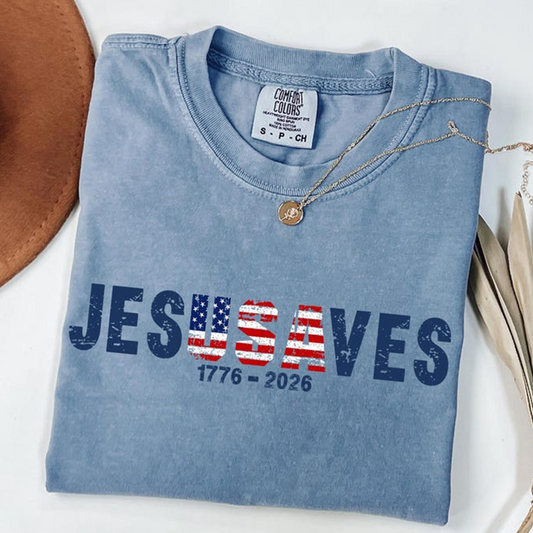 Comfort Colors Jesus Saves America Shirt, Christian Independence Day Tee, Patriotic Faith Based Shirt for Men and Women