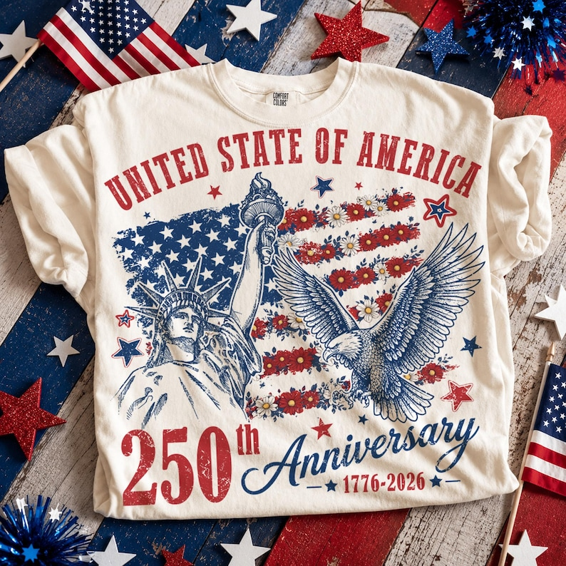 Comfort Colors United States of America 250th Anniversary Shirt, Patriotic Eagle Statue of Liberty Tee, USA 1776-2026 Celebration Shirt