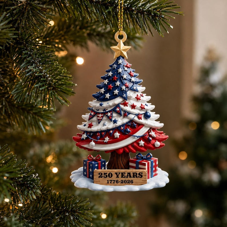 America 250 Acrylic Ornament, 1776-2026 Christmas Tree Ornament, Patriotic American Flag Ornament, USA 250th Anniversary Gift