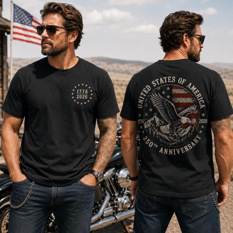 United States of America 250th Anniversary Shirt, Patriotic Eagle Back Print T-Shirt, USA 1776-2026 Freedom Celebration Shirt