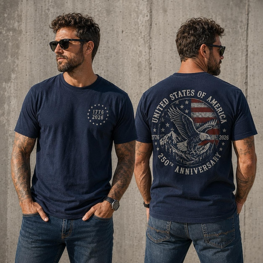 United States of America 250th Anniversary Shirt, Patriotic Eagle Back Print T-Shirt, USA 1776-2026 Freedom Celebration Shirt