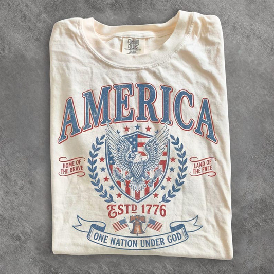 Comfort Colors Patriotic America Shirt, Home of the Brave Land of the Free T-Shirt, Vintage USA Eagle Freedom Celebration Tee, America 250th Anniversary Shirt