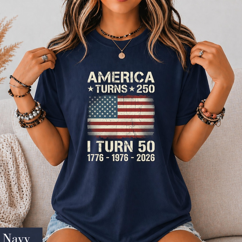 America Turns 250 I Turn 50 Shirt, 1776 1976 2026 Birthday T-Shirt, Patriotic American Flag 50th Birthday Celebration Tee, America 250th Anniversary Shirt