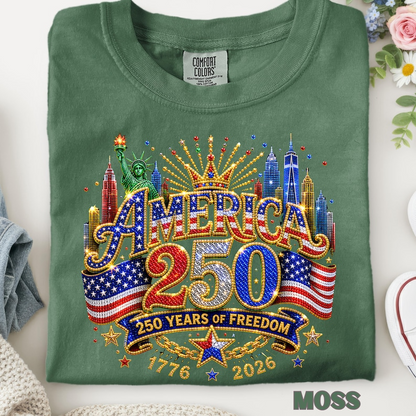 Comfort Colors America 250th Anniversary Shirt, Patriotic USA 1776-2026 Celebration Tee, Liberty Statue American Flag Independence Day Apparel