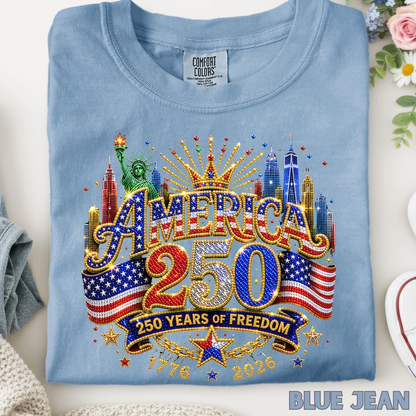 Comfort Colors America 250th Anniversary Shirt, Patriotic USA 1776-2026 Celebration Tee, Liberty Statue American Flag Independence Day Apparel