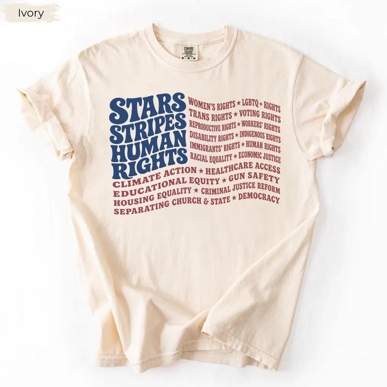 Comfort Colors Human Rights Shirt, Progressive Patriotic Tee, Voting Rights Equality Graphic Shirt for Women and Men, 250th Anniversary Shirt