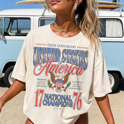 Comfort Colors America 250th Anniversary Shirt, 1776 National Champions Graphic Tee, Patriotic USA Flag Eagle Apparel for Men