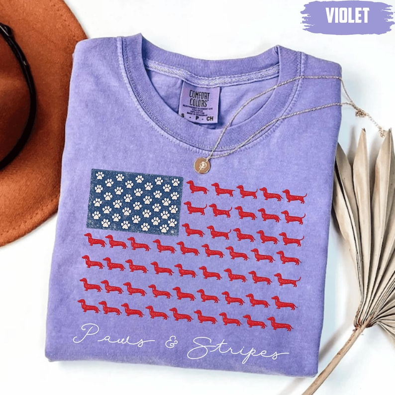 Comfort Colors Paws and Stripes Dachshund Shirt, Patriotic Wiener Dog Tee, USA Flag Dog Lover Fourth of July T Shirt, 250th Anniversary Shirt