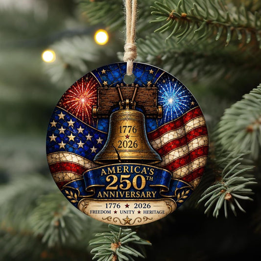 America 250 Ornament 1776-2026, Patriotic Liberty Bell Christmas Ornament, American Flag Ceramic Ornament, USA Heritage Keepsake Gift