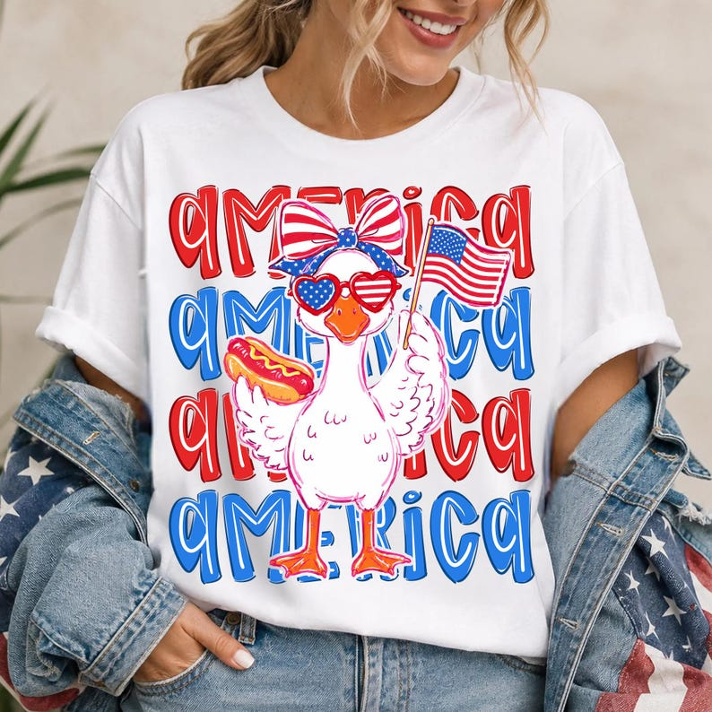 America Goose Shirt, Funny Patriotic Goose Tee, USA Flag Fourth of July Graphic T Shirt for Women Men, 250th Anniversary Shirt