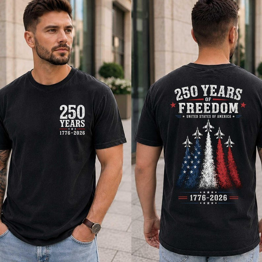 250 Years of Freedom Shirt, Patriotic USA Air Force Tee, 1776 2026 American Flag Graphic T Shirt for Men, 250th Anniversary Shirt