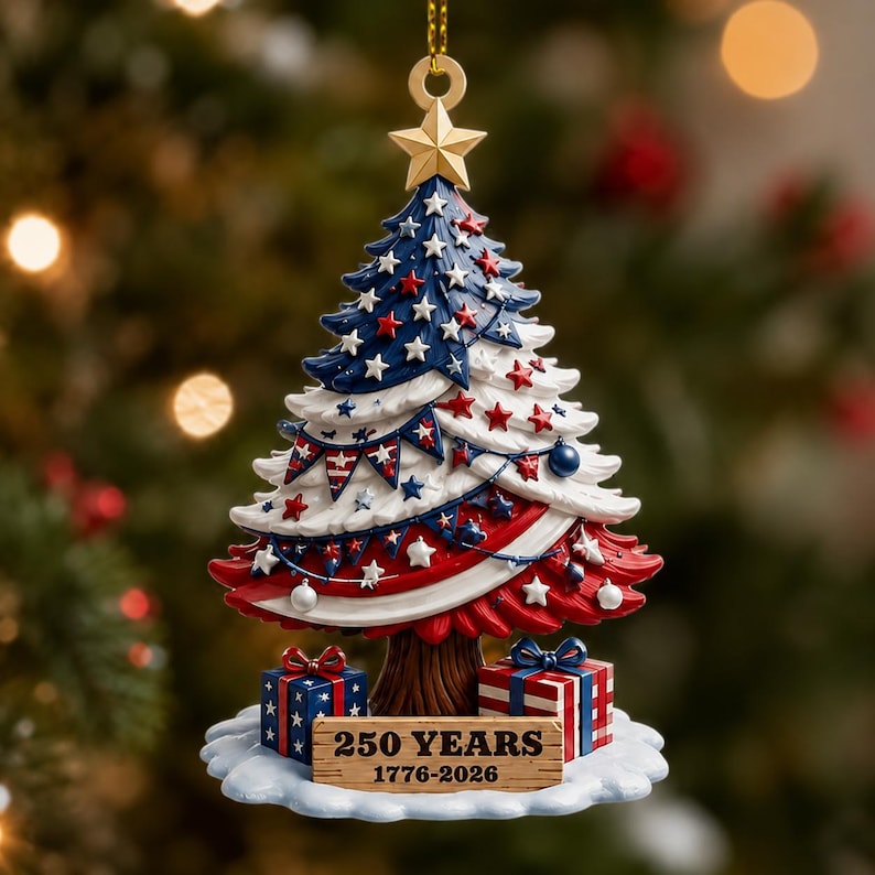 America 250 Acrylic Ornament, 1776-2026 Christmas Tree Ornament, Patriotic American Flag Ornament, USA 250th Anniversary Gift