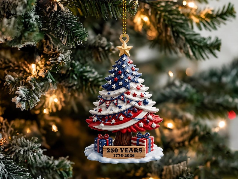 America 250 Acrylic Ornament, 1776-2026 Christmas Tree Ornament, Patriotic American Flag Ornament, USA 250th Anniversary Gift