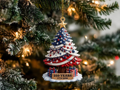 America 250 Acrylic Ornament, 1776-2026 Christmas Tree Ornament, Patriotic American Flag Ornament, USA 250th Anniversary Gift