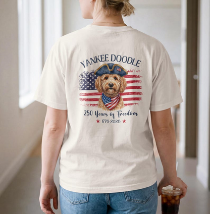 Patriotic Dog Lover Shirt, Yankee Doodle Goldendoodle T-Shirt, American Flag Puppy Independence Day Gift, America 250th Anniversary Shirt