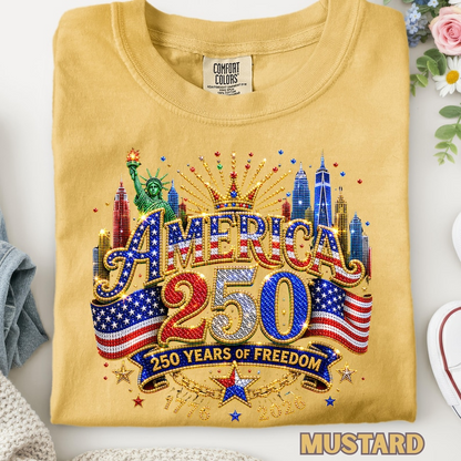 Comfort Colors America 250th Anniversary Shirt, Patriotic USA 1776-2026 Celebration Tee, Liberty Statue American Flag Independence Day Apparel