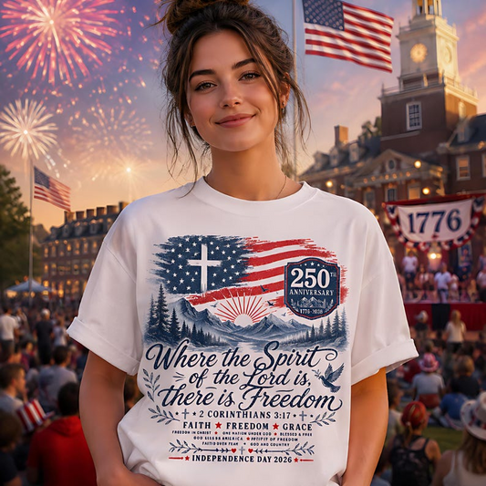Comfort Colors Where The Spirit Of The Lord Is There Is Freedom Shirt, Patriotic Christian Tee, 2 Corinthians 317 Fourth of July Shirt, 250th Anniversary Shirt