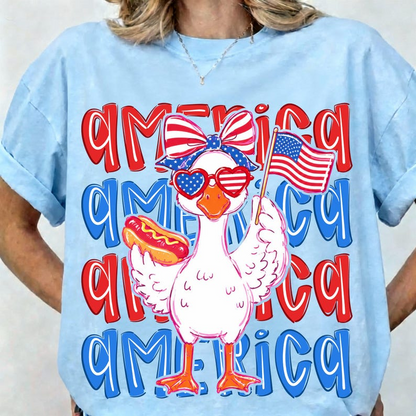 America Goose Shirt, Funny Patriotic Goose Tee, USA Flag Fourth of July Graphic T Shirt for Women Men, 250th Anniversary Shirt