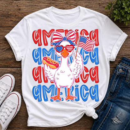 America Goose Shirt, Funny Patriotic Goose Tee, USA Flag Fourth of July Graphic T Shirt for Women Men, 250th Anniversary Shirt