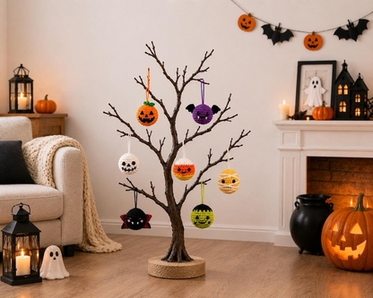 Handmade Crochet Halloween Ornaments, Spooky Tree Decorations, Ghost Spider Pumpkin Bat Skull Witch Hat Hanging Charms, Halloween Tree Decor