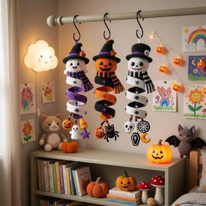 Halloween Spiral Ornament Crochet Ghost Witch Pumpkin & Skeleton Amigurumi Intermediate 18-20 Inch Hanging Garland