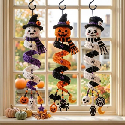 Halloween Spiral Ornament Crochet Ghost Witch Pumpkin & Skeleton Amigurumi Intermediate 18-20 Inch Hanging Garland