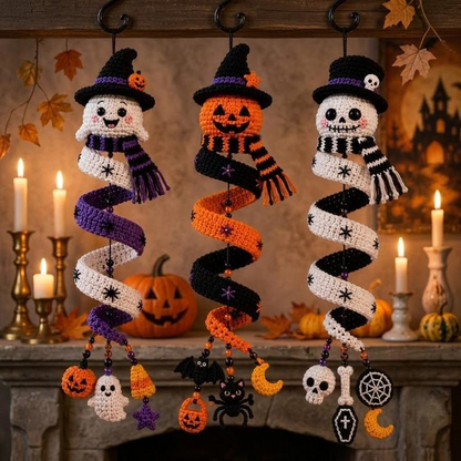 Halloween Spiral Ornament Crochet Ghost Witch Pumpkin & Skeleton Amigurumi Intermediate 18-20 Inch Hanging Garland
