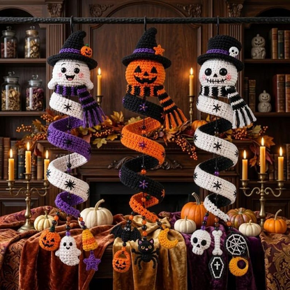 Halloween Spiral Ornament Crochet Ghost Witch Pumpkin & Skeleton Amigurumi Intermediate 18-20 Inch Hanging Garland