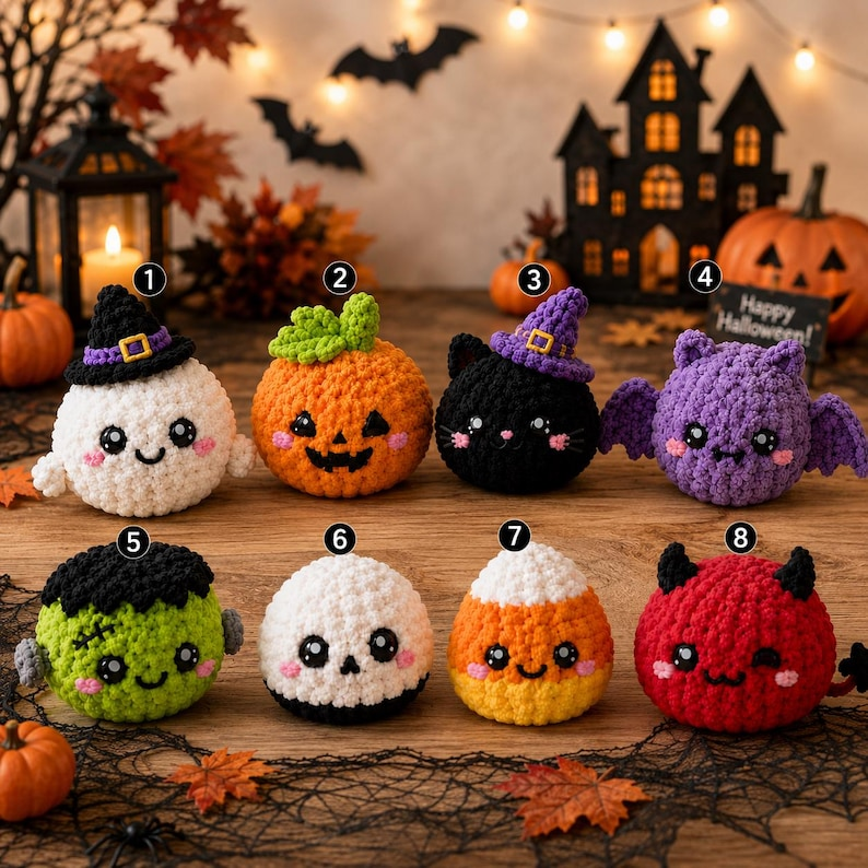 Handmade Crochet Halloween Ornaments, Spooky Tree Decorations, Ghost Spider Pumpkin Bat Skull Witch Hat Hanging Charms, Halloween Tree Decor