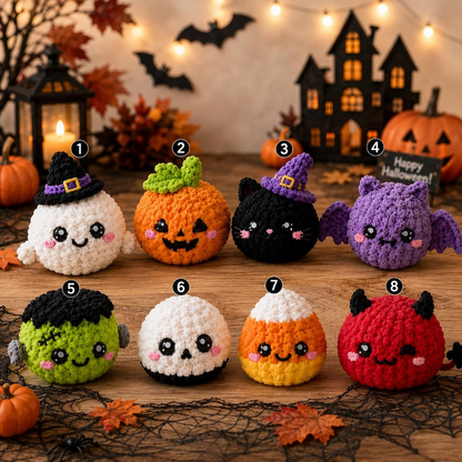 Handmade Crochet Halloween Ornaments, Spooky Tree Decorations, Ghost Spider Pumpkin Bat Skull Witch Hat Hanging Charms, Halloween Tree Decor