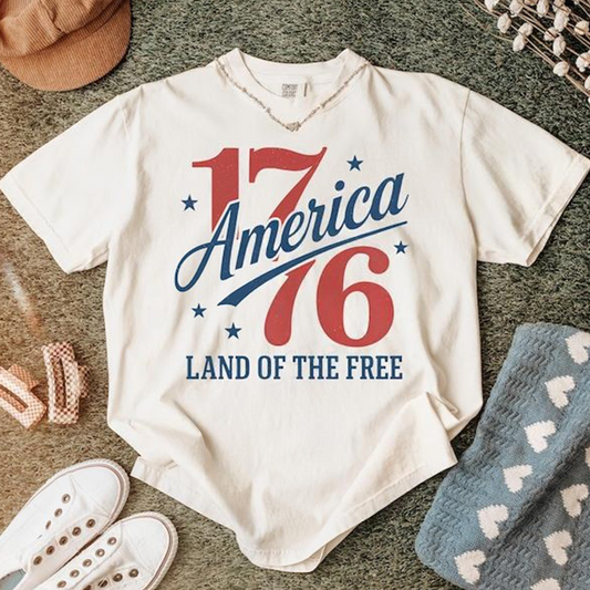 Comfort Colors America 1776 Land of the Free Shirt, Patriotic USA Independence Day T-Shirt, Vintage American Flag Fourth of July Tee, America 250th Anniversary Shirt