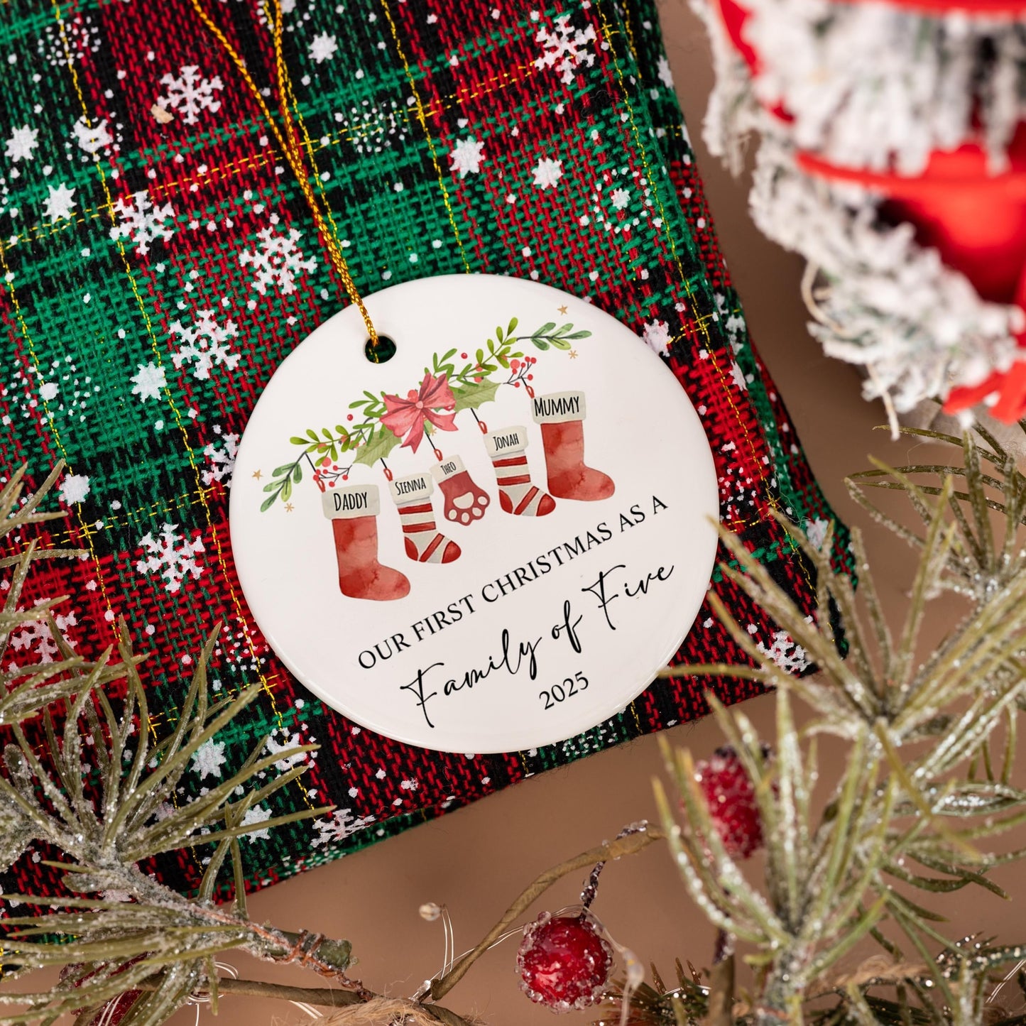 Personalized First Christmas Family Of Four Ornament 2025, Custom Ceramic Ornament Holiday Keepsake For New Parents