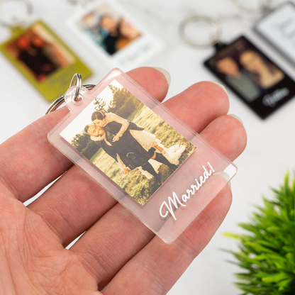 Personalized Photo Keychain with Custom Picture and Text, Acrylic Keychain for Couples, Anniversary or Wedding Keepsake