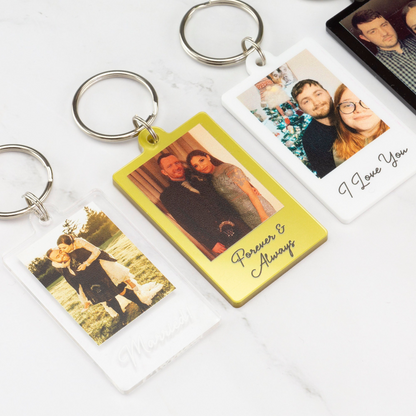 Personalized Photo Keychain with Custom Picture and Text, Acrylic Keychain for Couples, Anniversary or Wedding Keepsake