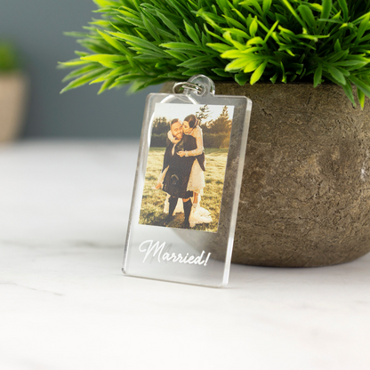 Personalized Photo Keychain with Custom Picture and Text, Acrylic Keychain for Couples, Anniversary or Wedding Keepsake