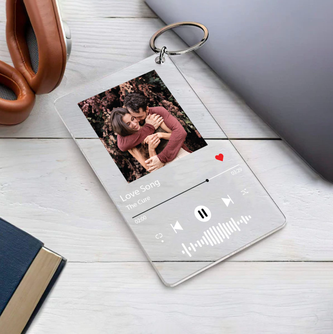 Custom Song Photo Acrylic Keychain, Personalized Music Player Design Keychain, Wedding or Engagement Gift