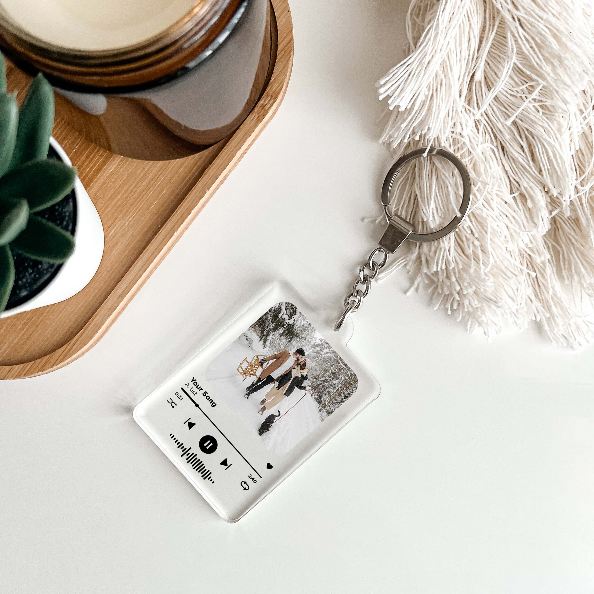 Custom Photo Music Player Keychain, Personalized Song Keepsake For Couples