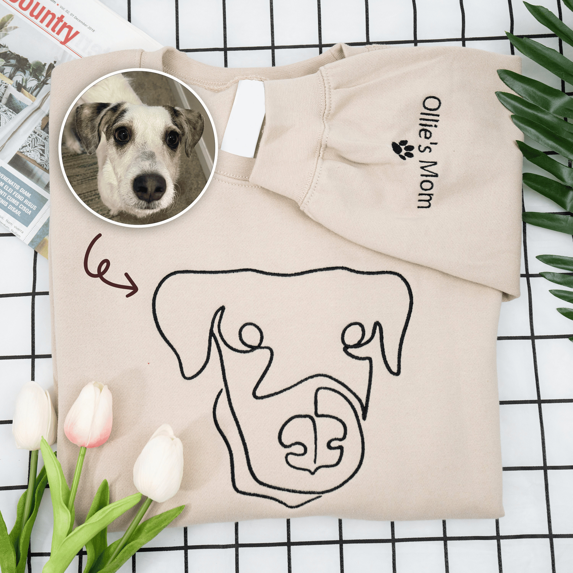 Custom Embroidered Dog ,Personalised one-line Pet Sweatshirt,Dog Mom Sweater,Unisex Embroidered Hoodie,Custom Gifts For Dog Lovers