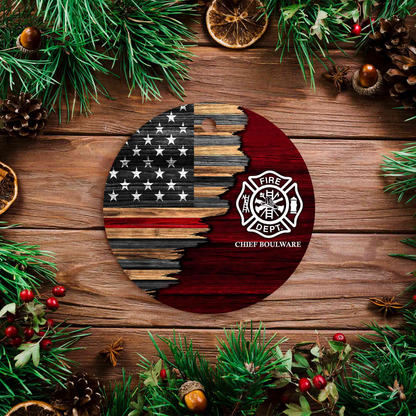 Personalized Firefighter Flag Ornament 2025 – Custom Thin Red Line American Flag Christmas Decoration for Firemen & Heroes