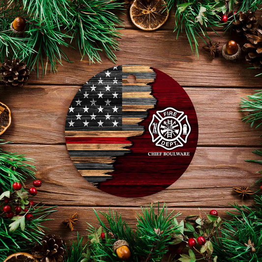 Personalized Firefighter Flag Ornament 2025 – Custom Thin Red Line American Flag Christmas Decoration for Firemen & Heroes
