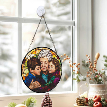 Personalized Grandma, Grandkids Portrait Faux Stained Glass, Grandma Portrait From Photo Window Hanging, Christmas Gift For Grandma
