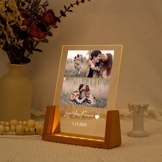 Personalized Photo LED Acrylic Plaque with Custom Pictures and Date, Romantic Couple Night Light Keepsake