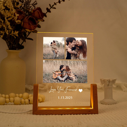 Personalized Photo LED Acrylic Plaque with Custom Pictures and Date, Romantic Couple Night Light Keepsake