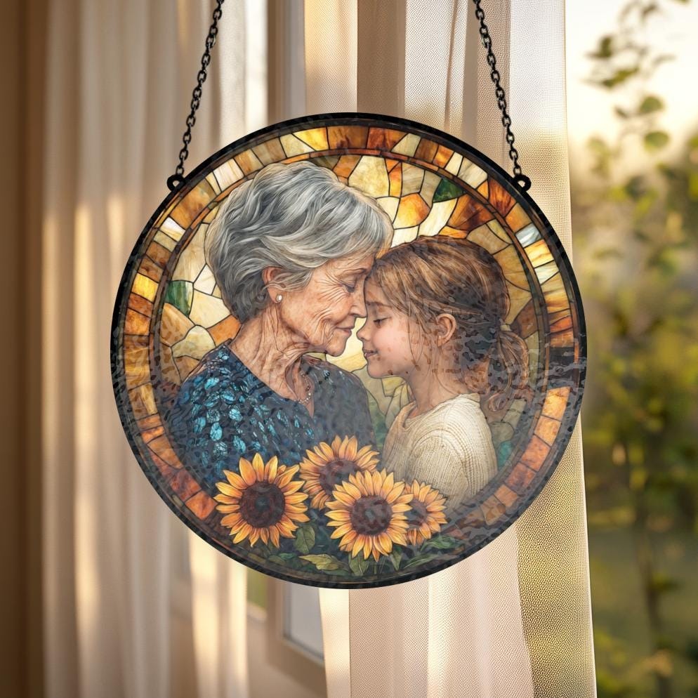 Personalized Photo Suncatcher Stained Glass Grandma Gift