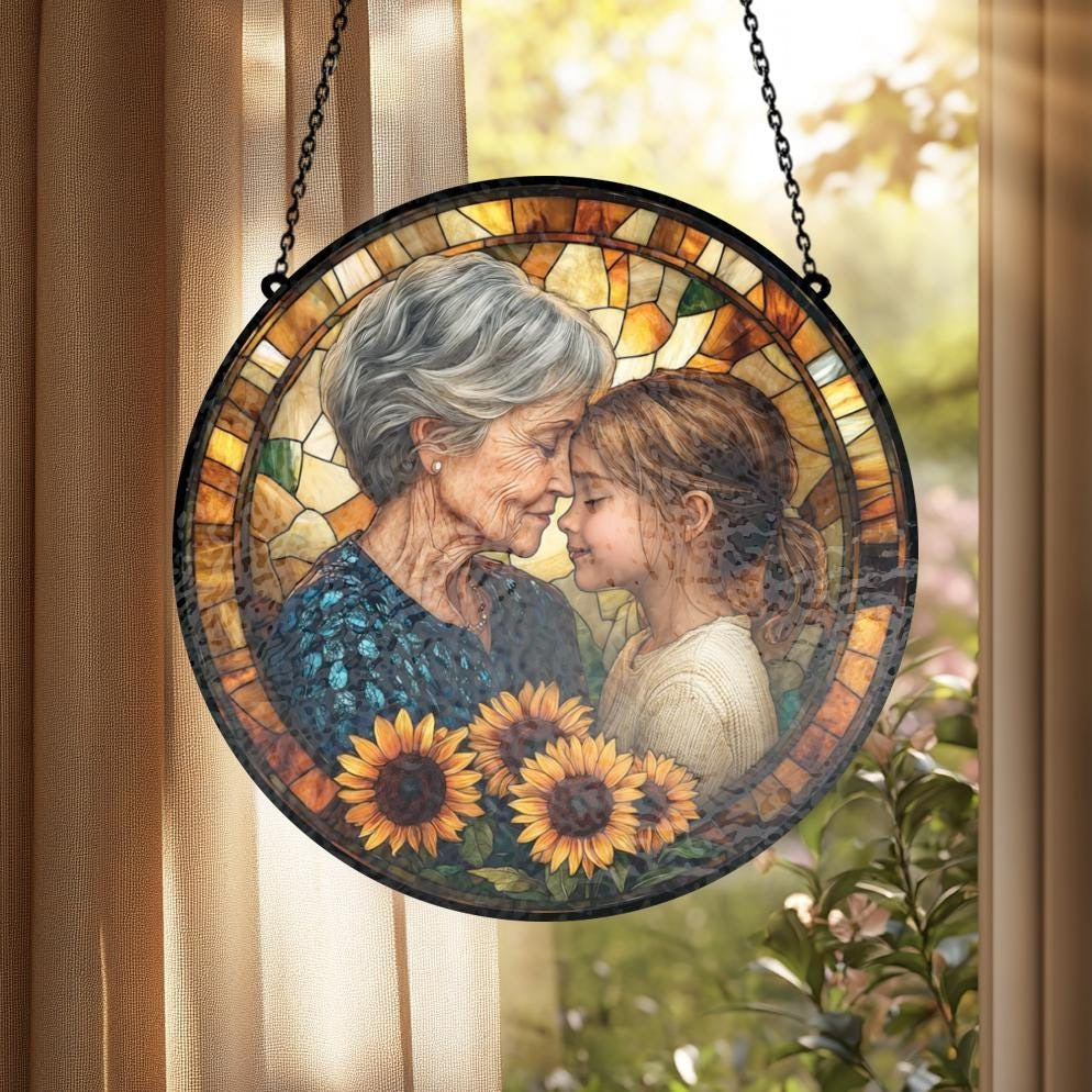Personalized Photo Suncatcher Stained Glass Grandma Gift