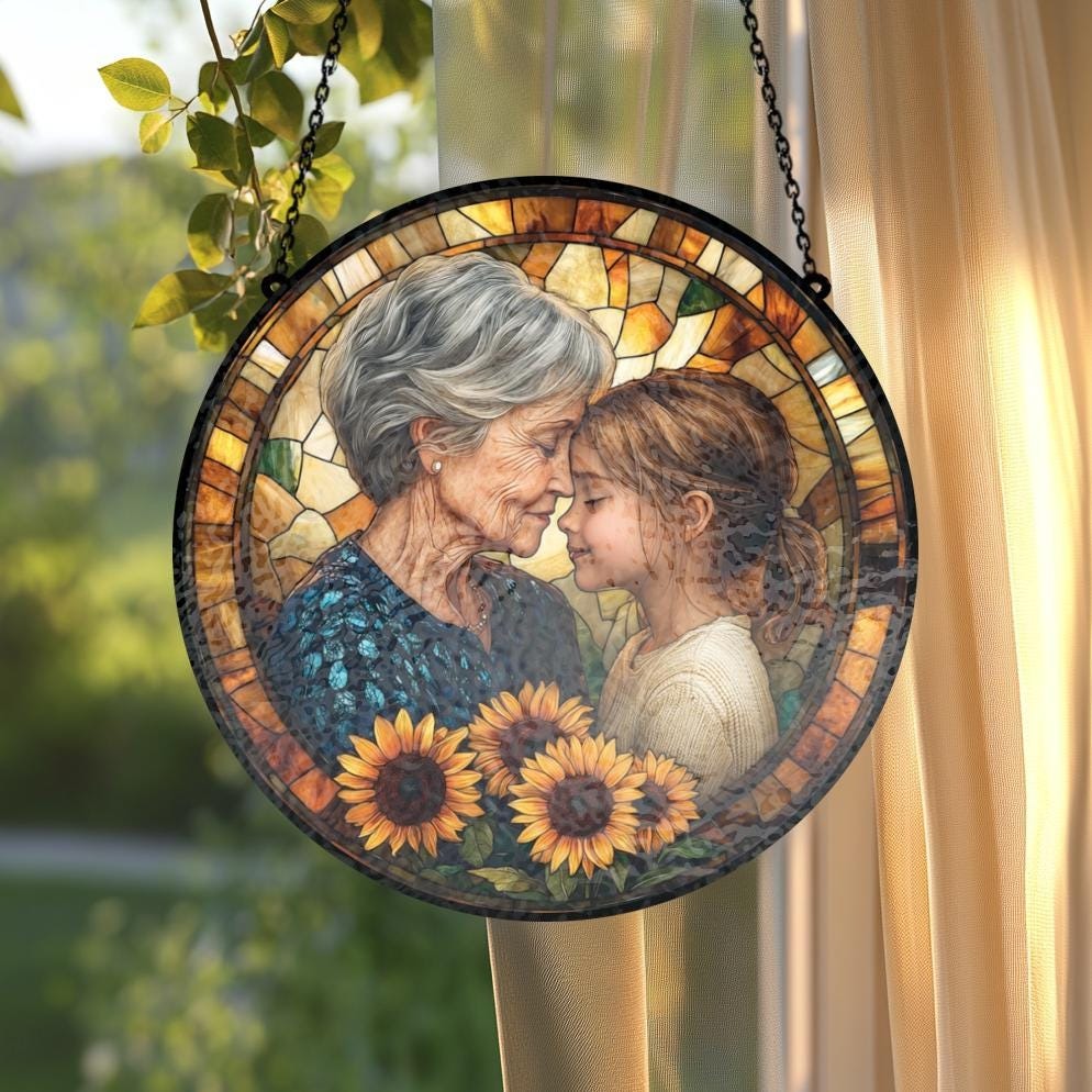 Personalized Photo Suncatcher Stained Glass Grandma Gift