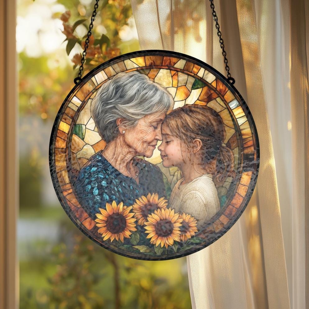 Personalized Photo Suncatcher Stained Glass Grandma Gift
