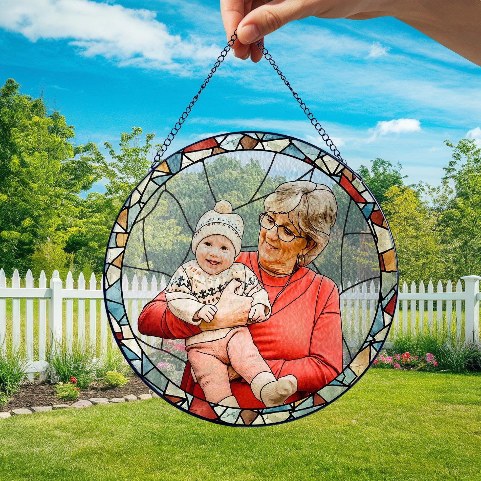 Personalized Grandma Portrait Stained Glass Suncatcher, Photo Glass Art, New Grandma Gift, Mother's Day Gift for Grandma, New Mom Gift 2025