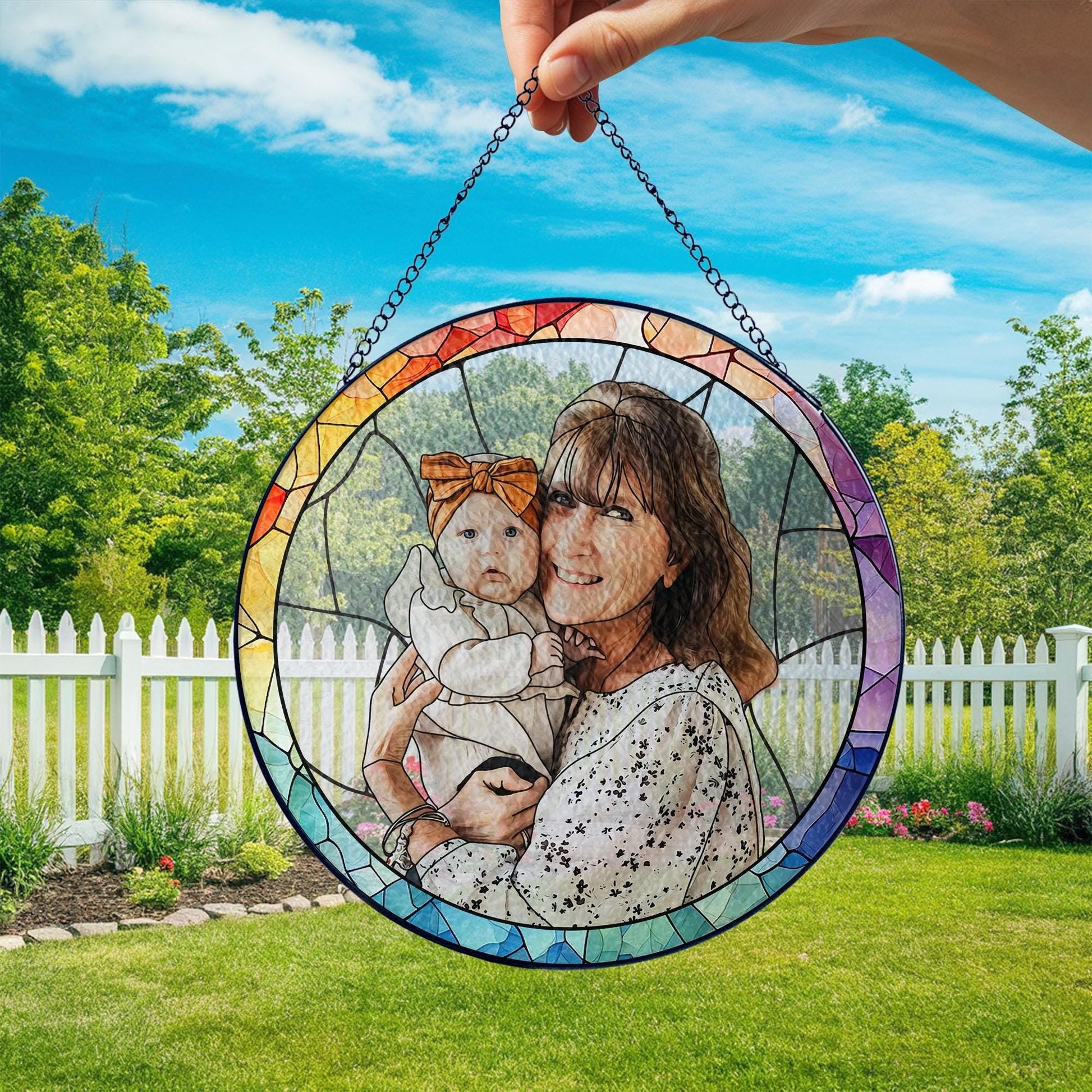 Personalized Grandma Portrait Stained Glass Suncatcher, Photo Glass Art, New Grandma Gift, Mother's Day Gift for Grandma, New Mom Gift 2025
