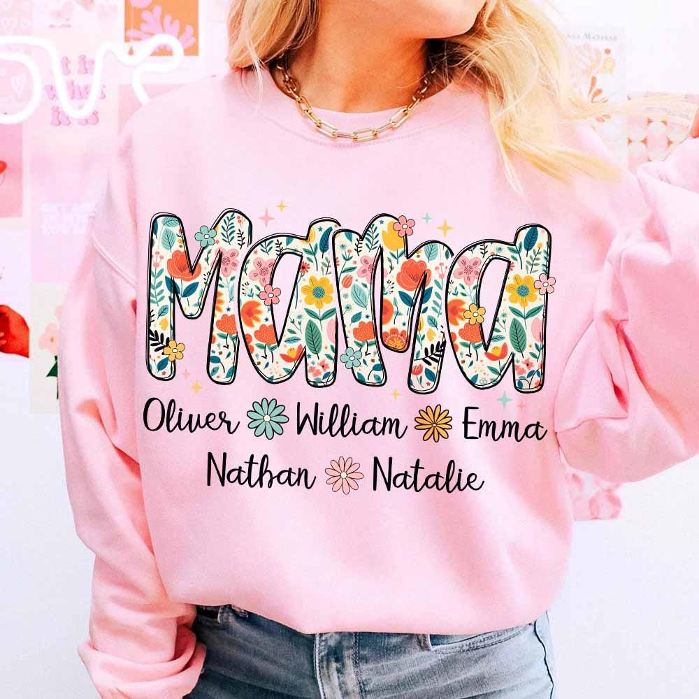 Personalized Floral MAMA Sweatshirt – Custom Names for Mother’s Day Gift, Perfect for Moms